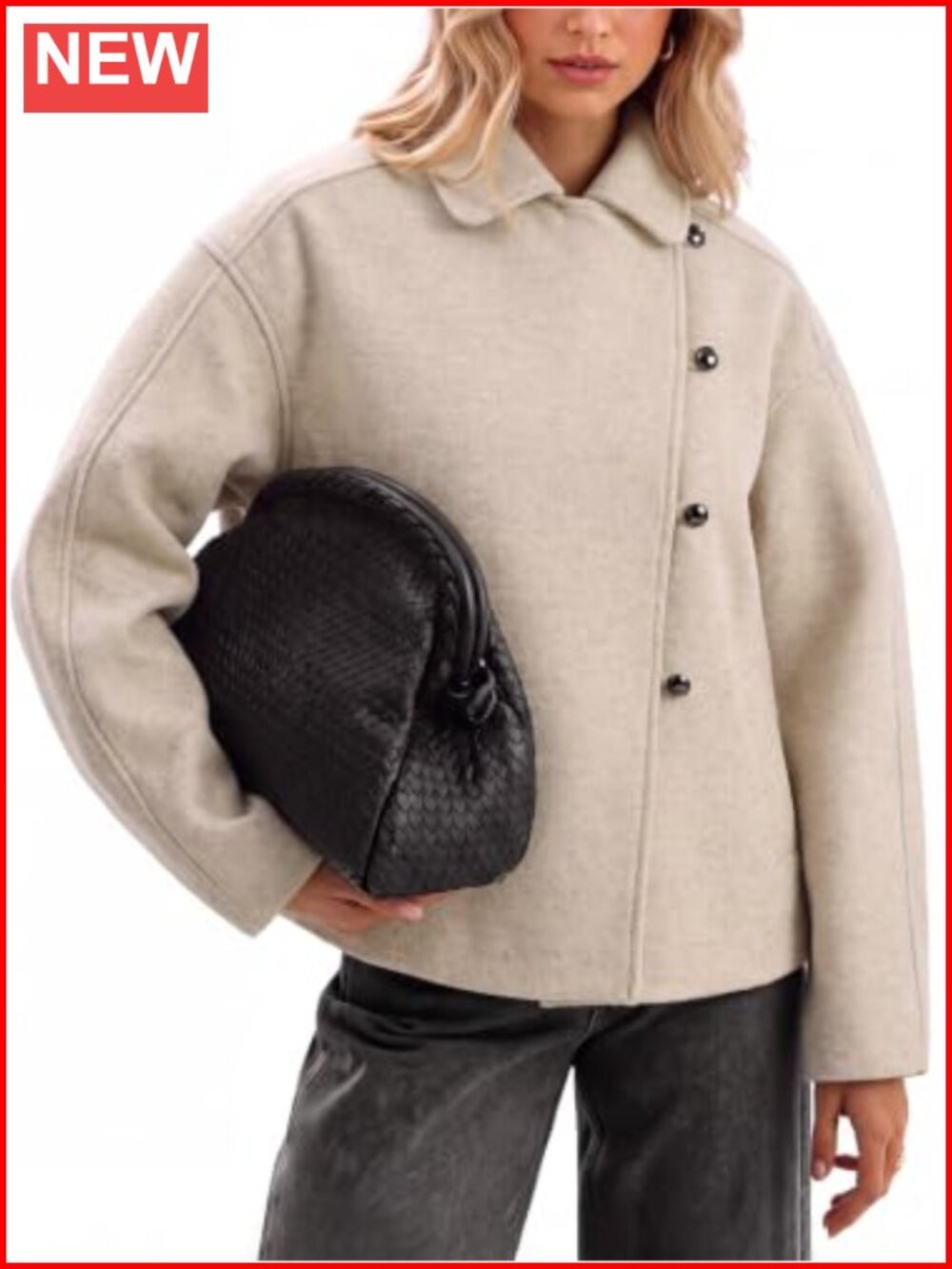 Cropped Faux Wool Peacoat Button Down Collared Jacket